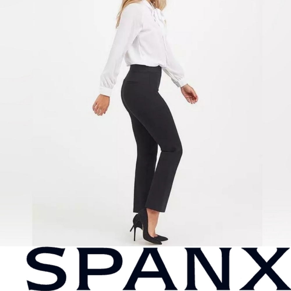 Spanx Polished Slim Straight Leg Womens Pants Rear Pockets Stretch Classic Black - Picture 1 of 13